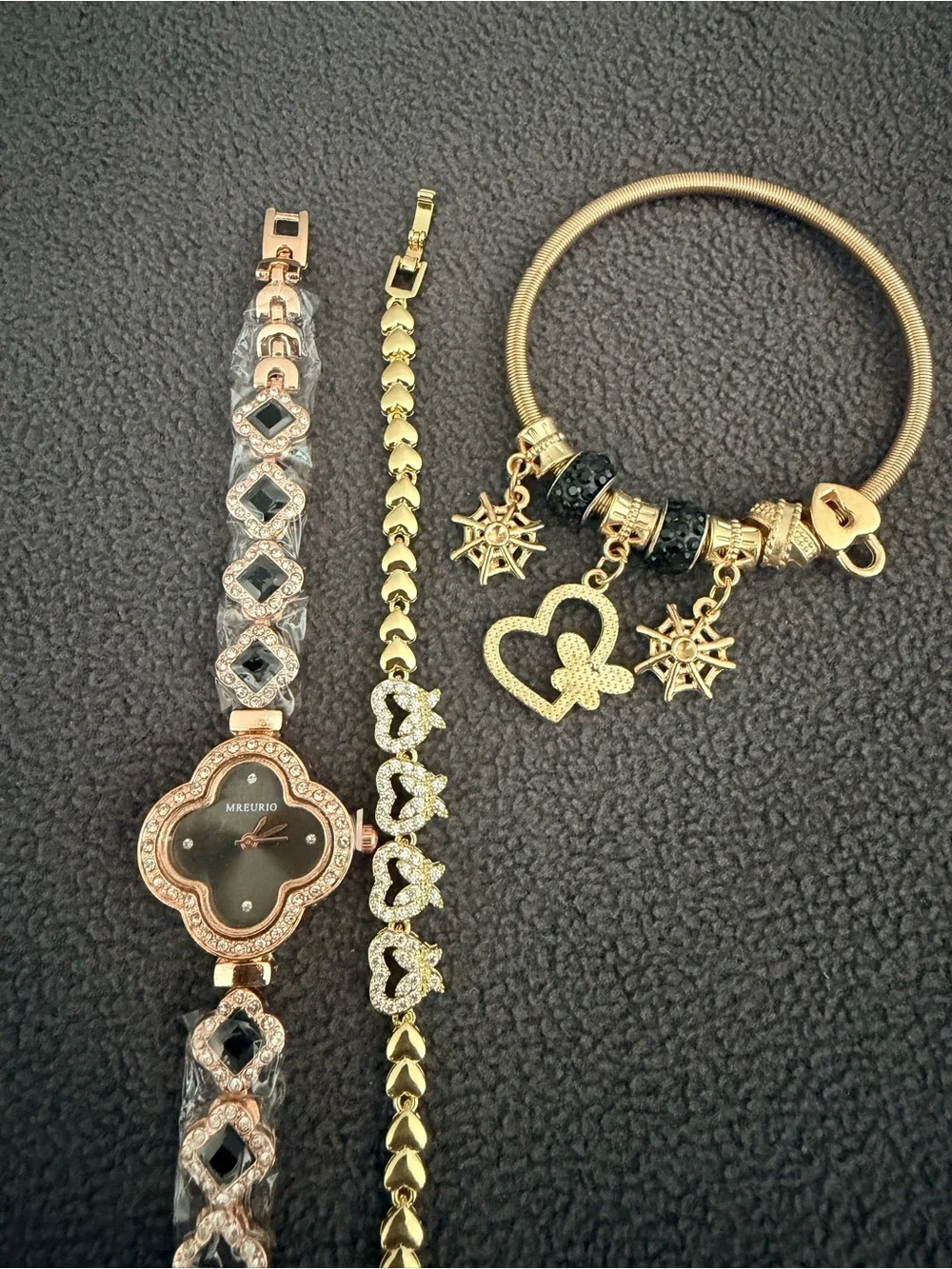 Gold-Tone Clover Watch with Black Accents